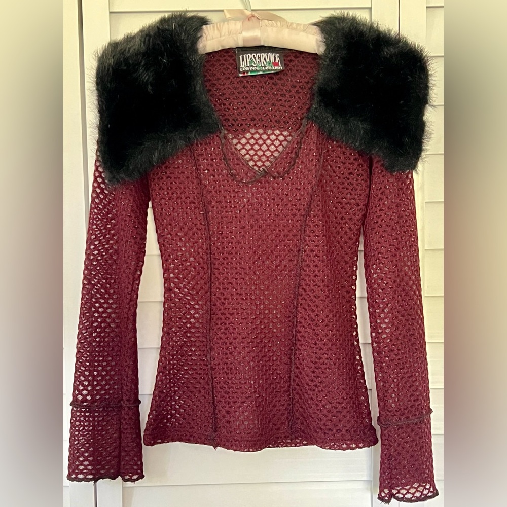 Rare Lip Service Net Long Sleeve w/Faux Fur Collar